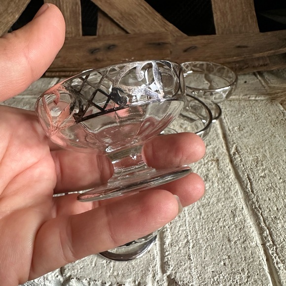 VINTAGE STERLING SILVER OVERLAY GLASS MASTER SALT CELLAR set of 6 (51) - Picture 3 of 6